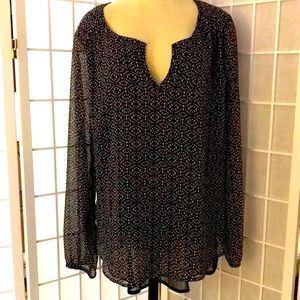 🌵Lucky Brand Black Printed V-Neck Long Sleeve